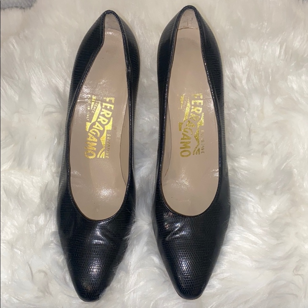 Salvatore Ferragamo Black Leather Heels Size 6.5
